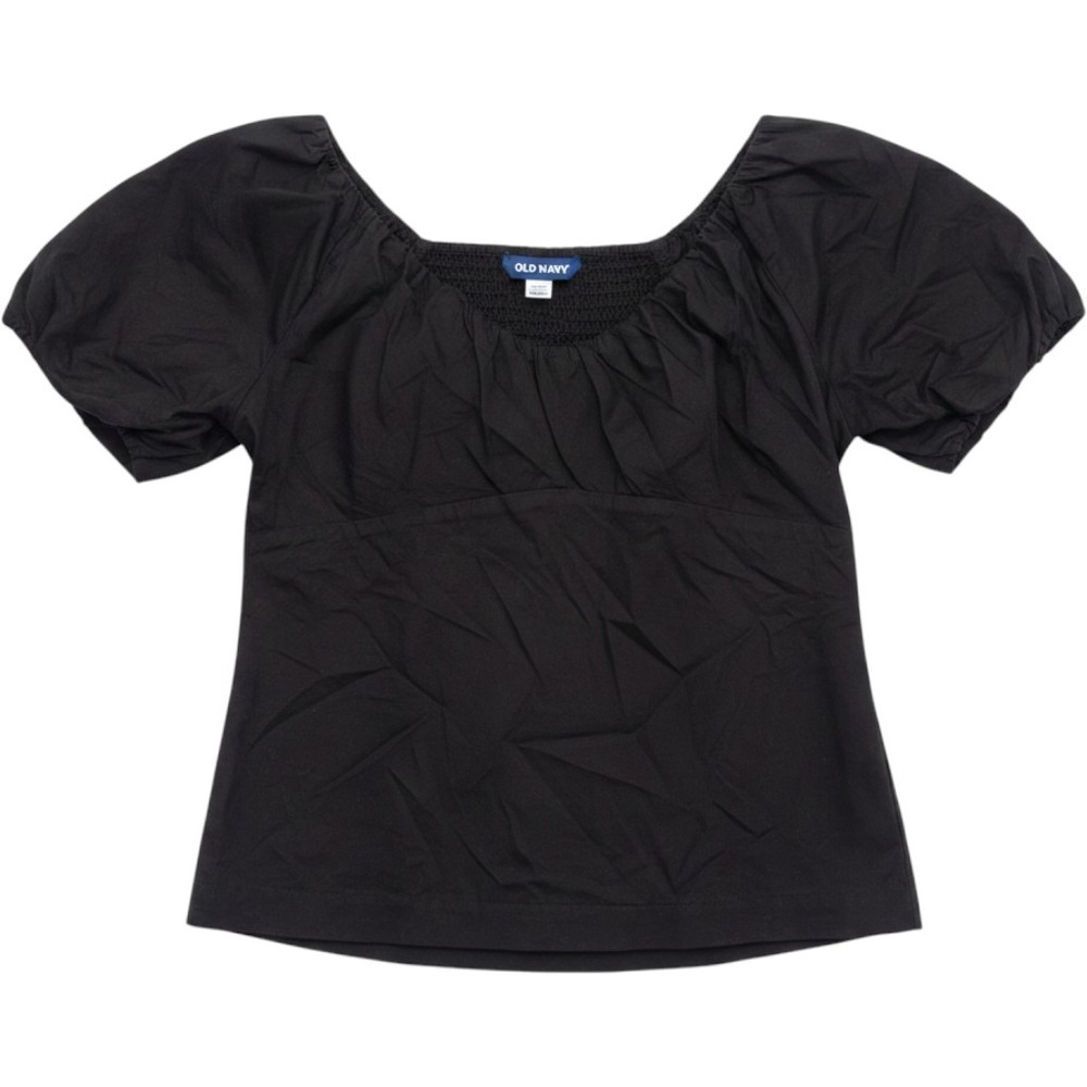 Old Navy Puff Sleeve Blouse Black Cotton Smocked Square Neck Top Size S Boho